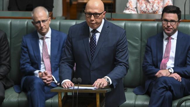 CANBERRA, AUSTRALIA - MAY 11: Leader of the Opposition Peter Dutton delivers his Budget reply in the House of Representatives at Parliament House in Canberra. Picture: NCA NewsWire / Martin Ollman