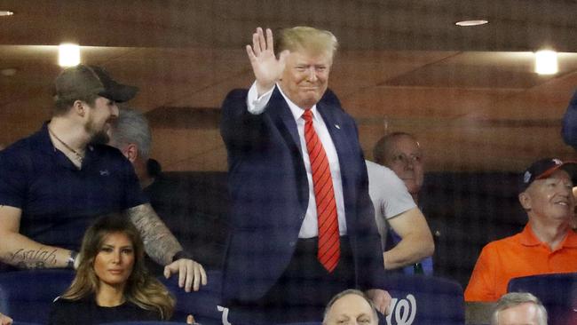 President Donald Trump arrives at Five of the 2019 World Series.