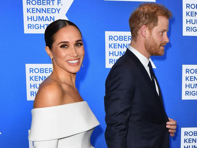 Prince Harry, Duke of Sussex, and Meghan, Duchess of Sussex, arrive for the 2022 Ripple of Hope Award Gala. Picture: AFP