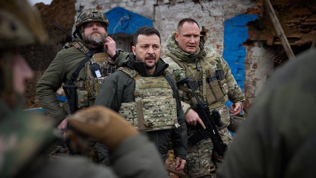 President Volodymyr Zelensky talking with servicemen during his visit to the Zaporizhzhia region at the weekend. Picture: AFP