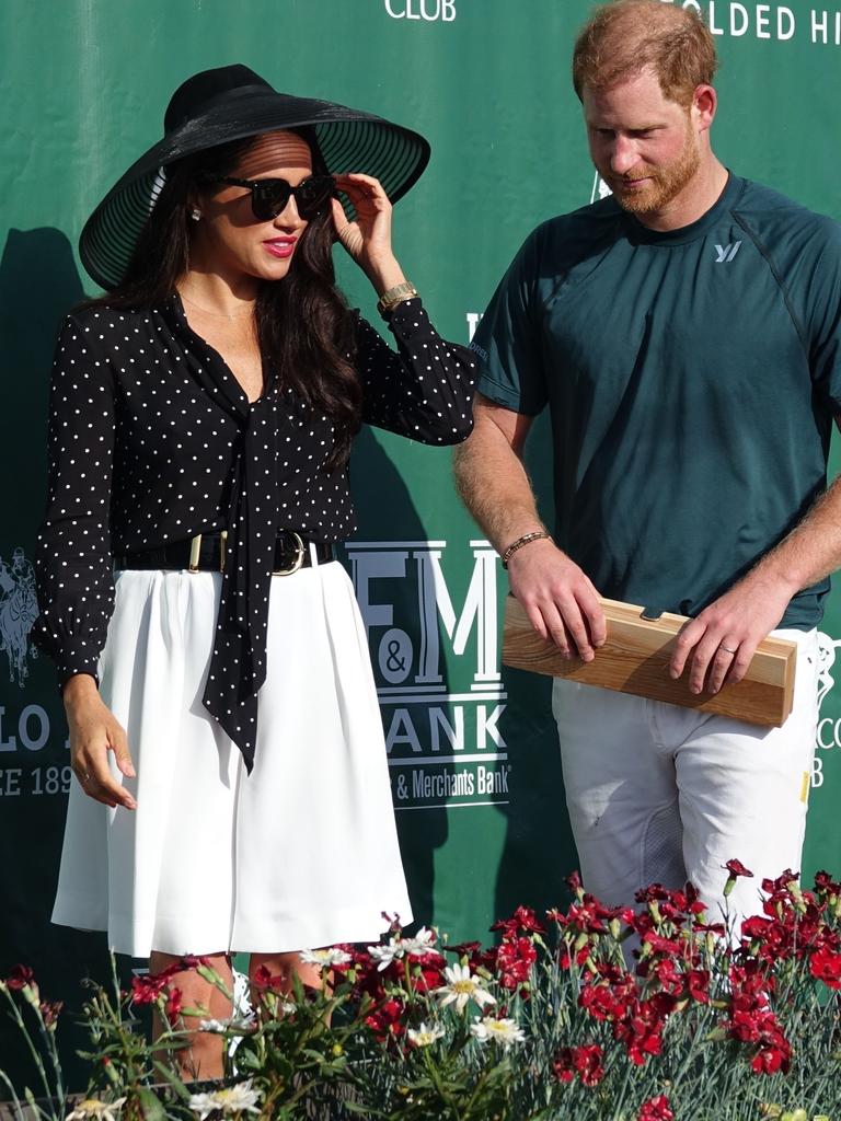 Meghan Markle made an appearance at the Santa Barbara Polo &amp; Racquet Club on Sunday. Picture: Backgrid.