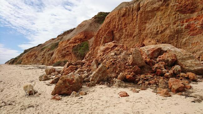 The series of spring storms caused landslides along coastline between Moana and Seaford. Picture: Supplied