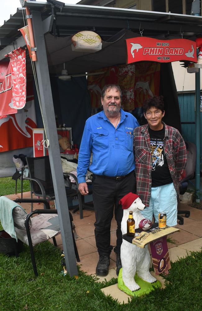 Allan Kangas, who along with Mal Meninga turned 64 on Monday, said he was a fervent Parramatta and more recently North Queensland supporter, with partner Charlaine Morris backing the Dolphins. Picture: Cameron Bates