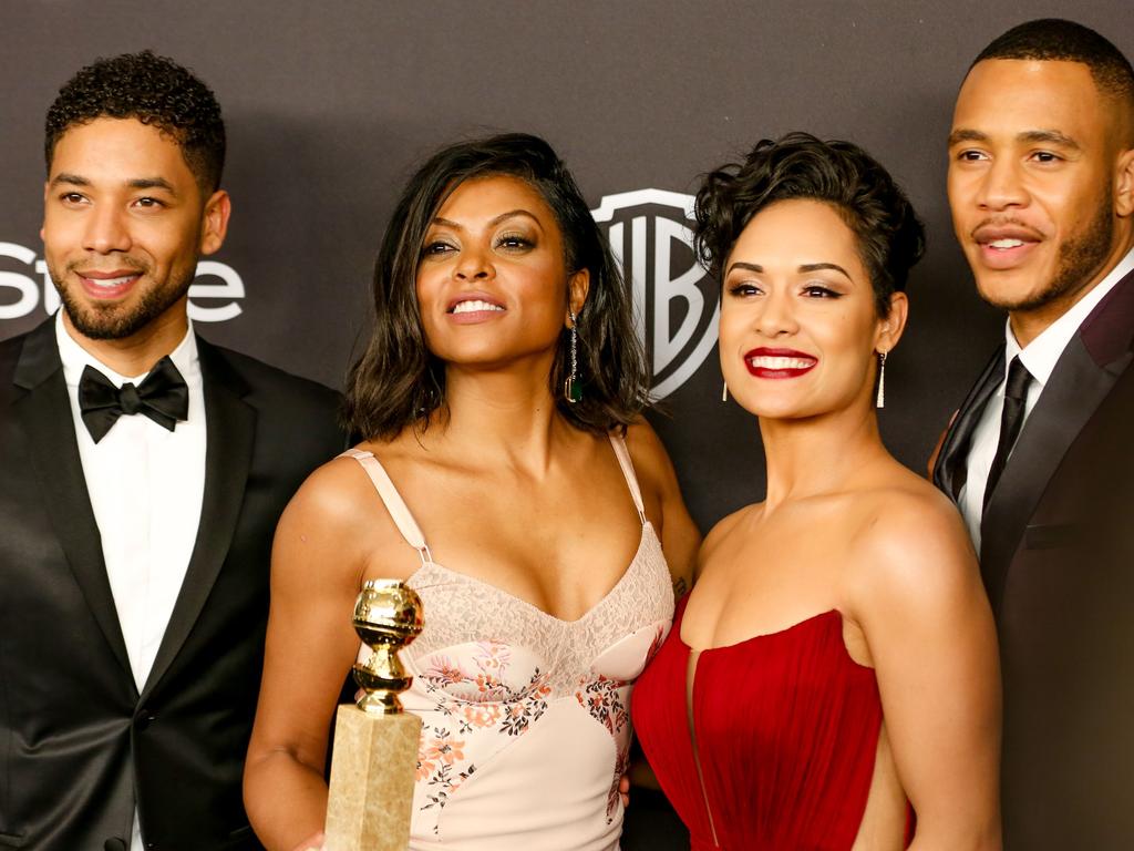 Jussie Smollett with his Empire co-stars Taraji P. Henson, Grace Gealey and Trai Byers. Picture: Splash