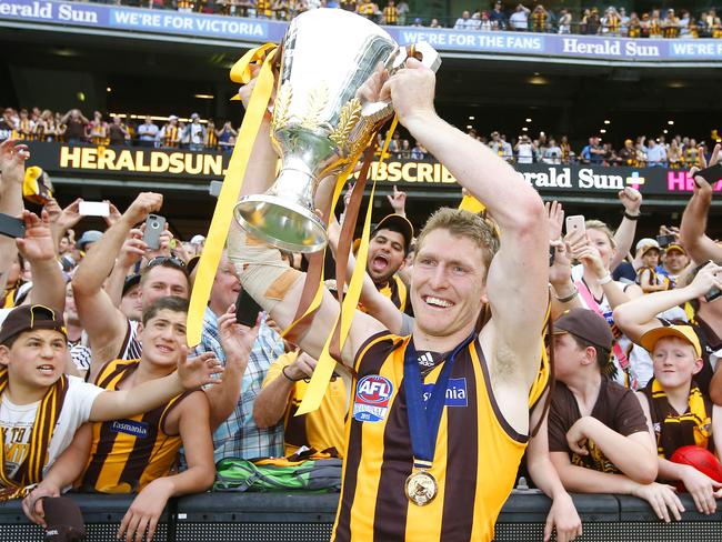 during the 2015 AFL Grand Final between the Hawthorn Hawks and the West Coast Eagles played at the Melbourne Cricket Ground on Saturday, October 3, 2015, in Melbourne, Victoria, Australia. AFLGF2015 MCG.        Ben McEvoy of Hawthorn     Picture: David Caird.