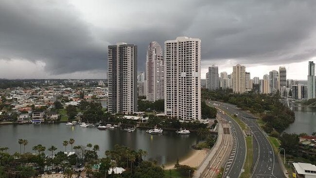 Monday’s storm descends on Surfers Paradise. Picture: Andrew Meadowcroft