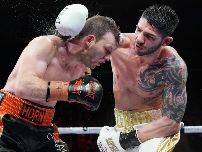 Jeff Horn v Michael Zerafa during their first fight in Bendigo. Picture: AAP