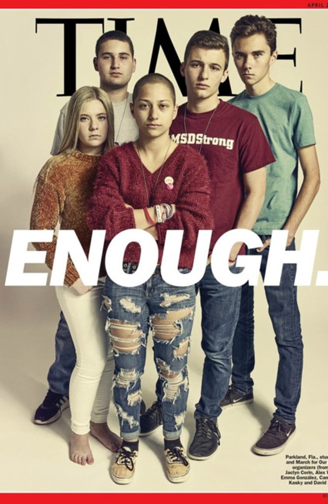 Time magazine cover of the Parkland students including David Hogg and Emma Gonzalez. Picture: Supplied