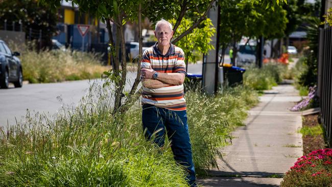 Howard Holman says the verge grass in his Athol Park street hasn't been mowed for months and is waist high in places. Picture: Tom Huntley