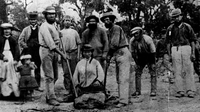 John Deason and Richard Oates showing how they unearthed the famous Welcome Stranger gold nugget in 1869.