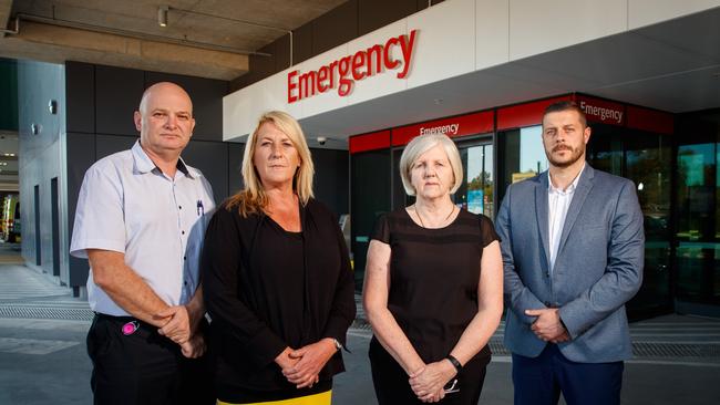 Phil Coward (Nurse Unit Manager, ED RAH), Marcelle Borland (Nurse Consultant Behavioural Assessment and Response Team, BART), Catherine McKenna (Executive Director Nursing at RAH) and Gordon Bryce ( Security Education &amp; Awareness) at the Royal Adelaide Hospital emergency department.