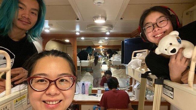 The Rowville family is keeping up their spirits as they remain in their cabin aboard the Diamond Princess. Picture: Supplied