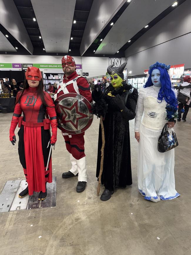 Kiara Lim, Darren Ellis, Jodie Pangbourne and Zee Cruz attend the Oz Comic Con Melbourne at the Melbourne Convention & Exhibition Centre on Saturday, June 07, 2025. Picture: Jack Colantuono