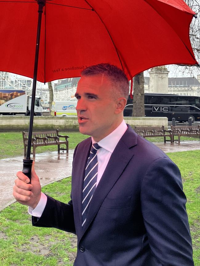 Premier Peter Malinauskas outside Ministry of Defence in London. Picture: Paul Starick