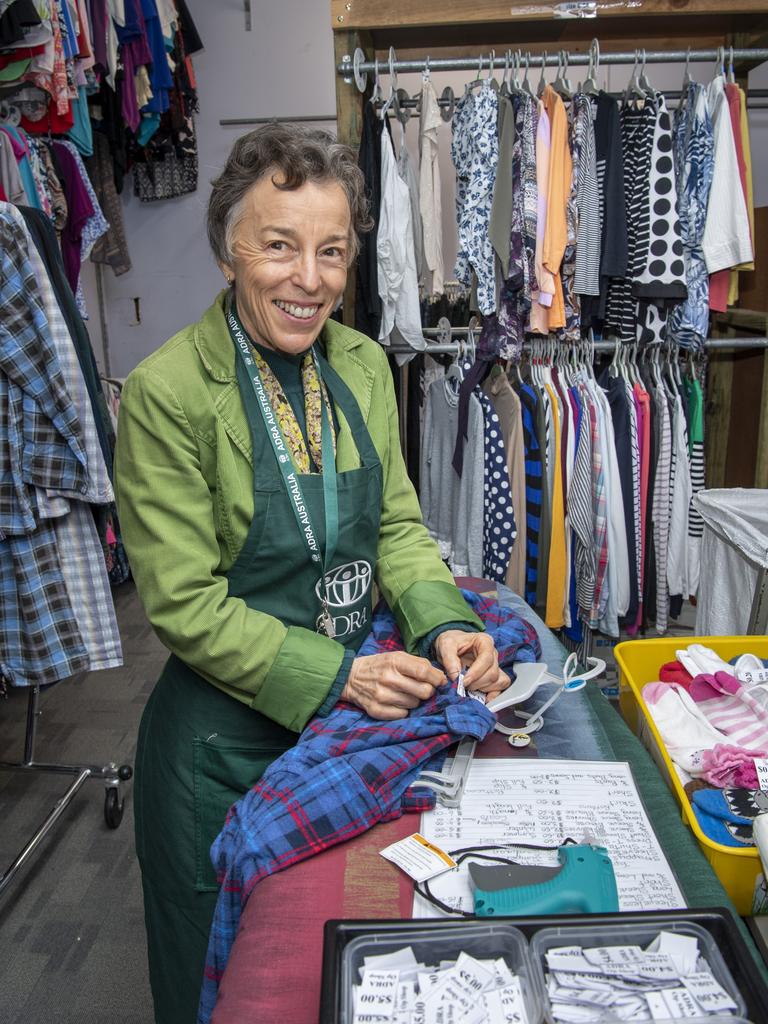 ADRA Op-shop volunteer Jenny Whiting helps with sorting recently donated goods. Picture: Nev Madsen.