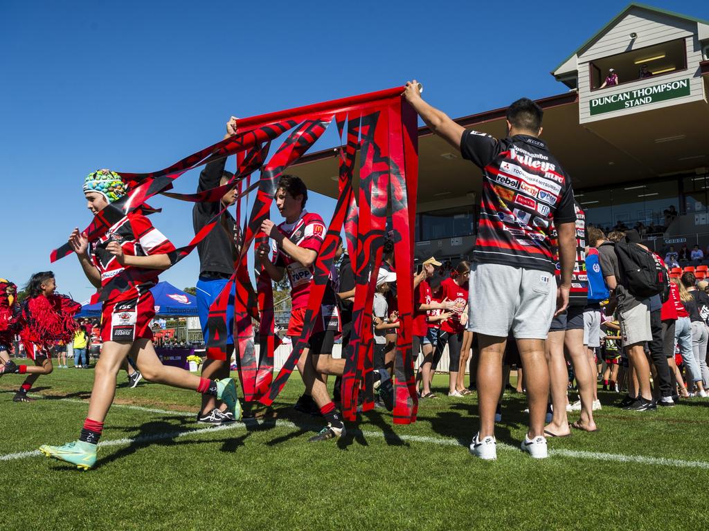 Valleys players take to the field against Brothers in under-13 boys Toowoomba Junior Rugby League grand final at Clive Berghofer Stadium, Saturday, September 11, 2021. Picture: Kevin Farmer