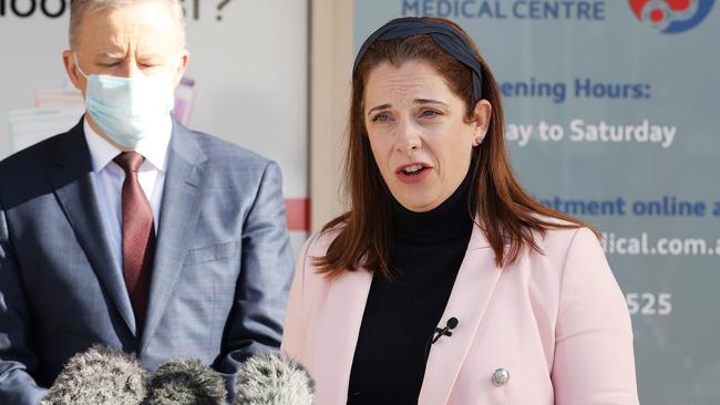 Member for Lilley, Anika Wells, outside the Shaw Road Medical Centre, Wavell Heights. Picture: Liam Kidston