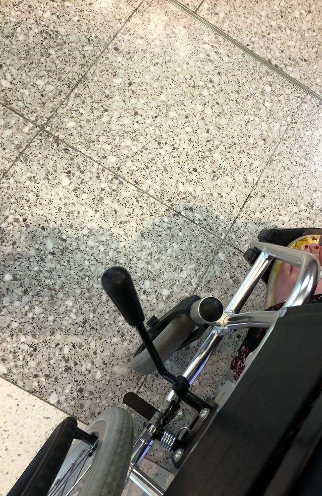 Zoe Simmons disembarked in Canberra to find Qantas had broken a brake on her wheelchair. Picture: Zoe Simmons