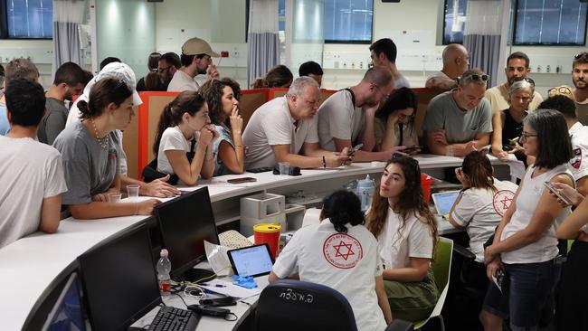 Israelis queue to donate blood at a hospital in Tel Aviv. Picture: AFP