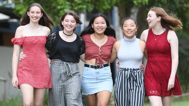 Stephanie Fanshawe, Katie Vidler, Jessie Luo, Rebecca Chae and Imogen Taylor of St Aidan’s. Picture: Annette Dew