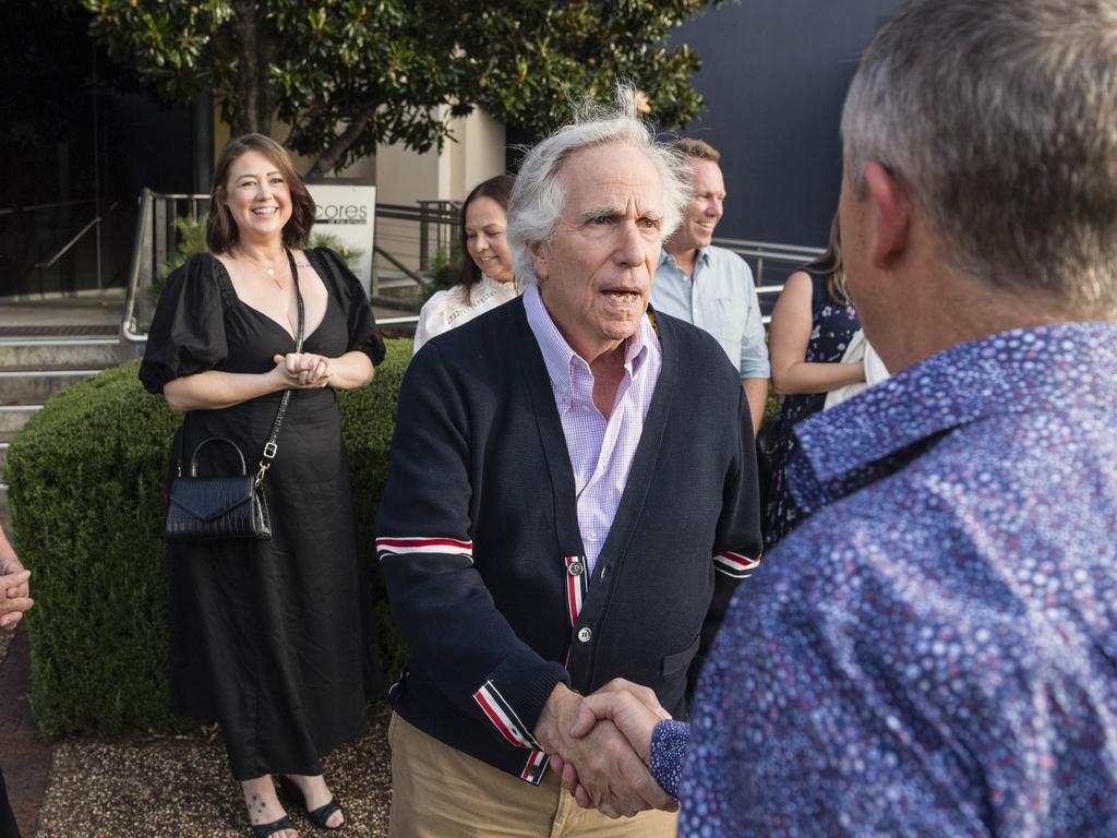 Happy Days star Henry Winkler talking with fans before speaking to a sold-out crowd at the Empire Theatre for Toowoomba Hospital Foundation's Tilly’s Legends at their Game, Saturday, February 10, 2024. Picture: Kevin Farmer