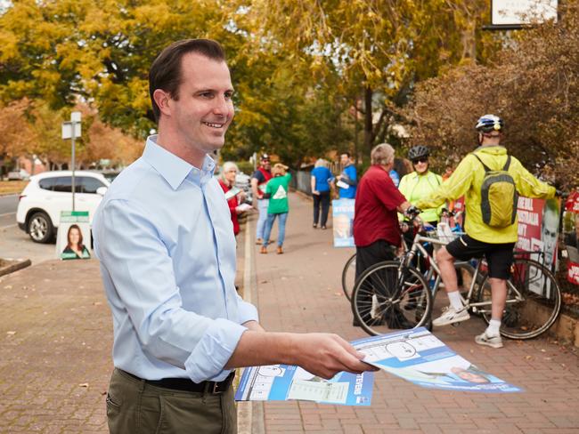 James Stevens campaigning in Sturt. Picture: Matt Loxton