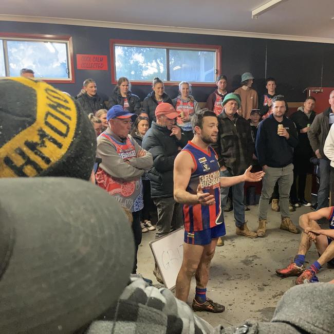 Beechworth co-coach Tom Cartledge after the club's big win against Chiltern last year.