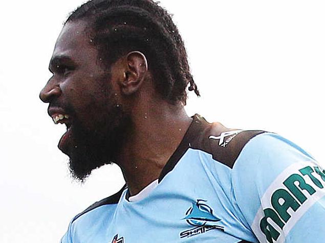 Cronulla's Edrick Lee scores a try during the Cronulla Sharks v Wests Tigers NRL match at Southern Cross Group Stadium, Cronulla. Picture: Brett Costello