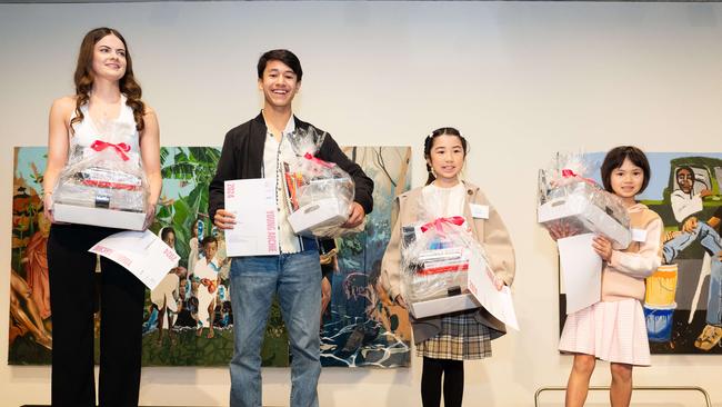 Winners Leah Blatchford, Leon Do, Hollie Au and Ella Lee Fowler at the Art Gallery of NSW. Picture: Tom Parrish