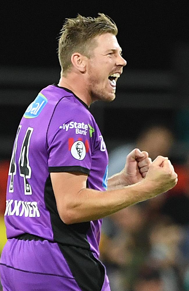 James Faulkner of the Hurricanes reacts after the Hurricanes won the Big Bash League match between the Brisbane Heat and the Hobart Hurricanes at Metricon Stadium, Gold Coast. Picture: AAP IMAGE/DAVE HUNT