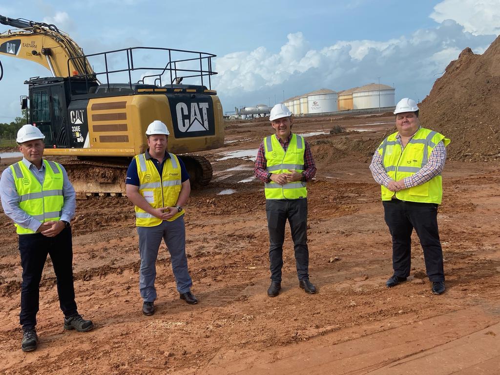 Saunders officials with chief minister Michael Gunner at the announcement of the East Arm tank farm contract with Crowley