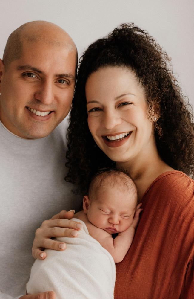 New dad Max Soteris, Laura Garcia and their son Mateo Soteris. Picture: Victoria D’Angelo