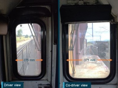 A train driver's and co-driver's forward view when long end leading. Photo: ATSB