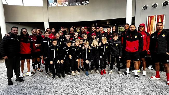 Tongan RLWC team with Cronulla junior soccer team staying at same hotel in the north of England.