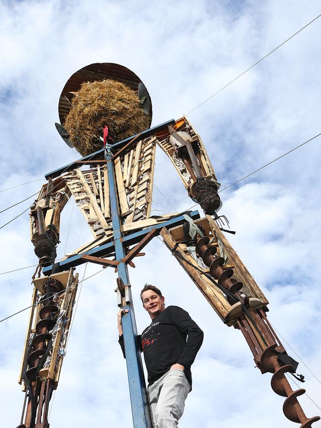Huon Valley Mid-Winter Festival at Willie Smiths. festival director Sam Reid with the Burning Man. Picture: SAM ROSEWARNE