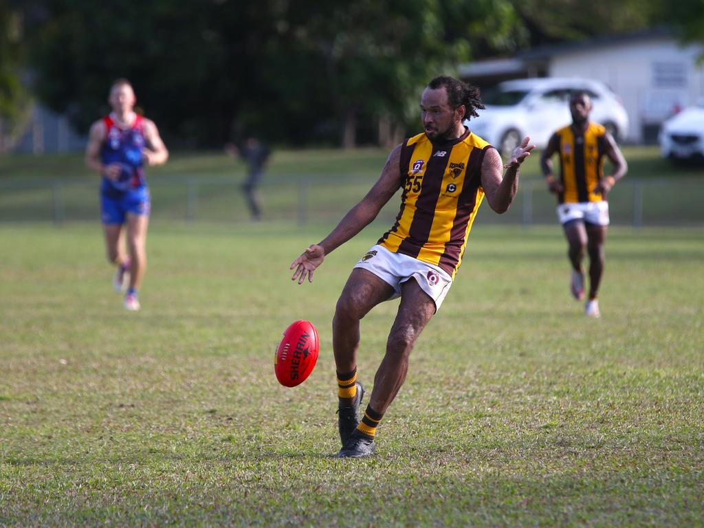 Pictured: Tyler Gorogo. Manunda Hawks v CTB Bulldogs Round 15 at Crathern Park. AFL Cairns 2024. Photo: Gyan-Reece Rocha