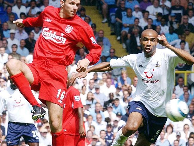 Dietmar Hamann (left) during his time at Liverpool.