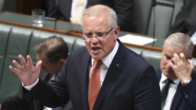 Scott Morrison speaks during Question Time. Picture: AAP.