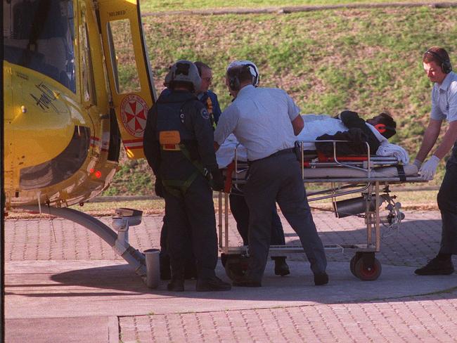 An injured coal miner following the Wallarah coal mine disaster.