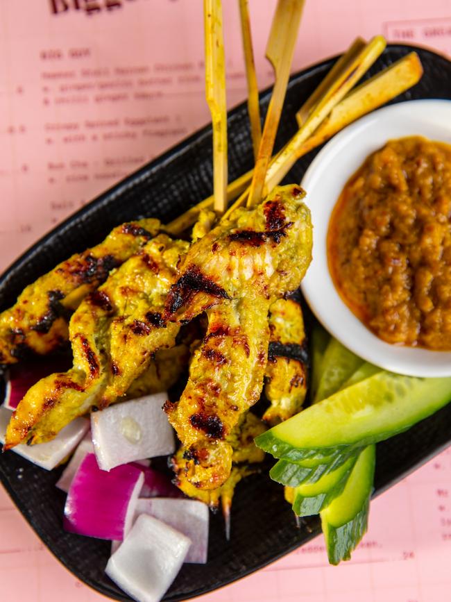 Mr Good Guy’s Malaysian chicken satay skewers are complemented by a delicious peanut sauce which is as good by the spoonful, as it is on the chicken. Picture: Olivia Sattler