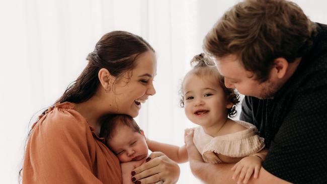 Abbe Baker, baby Teddy, Bella Baker and Joshua Baker before Bella got sick.