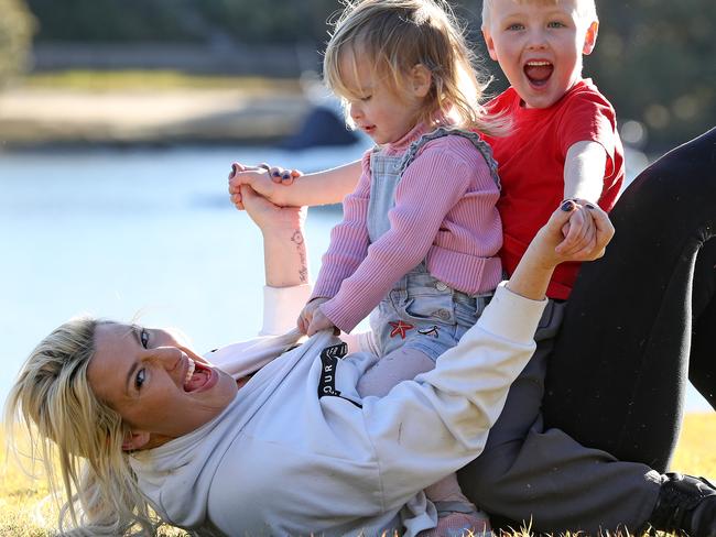 Triple M breakfast host Jess Eva in the new Lite N' Easy ambassador. Pictured with her kids Fred 5 and Matilda 2 in Tennyson Point.  Picture: Toby Zerna