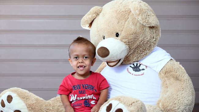 Quaden and his Big Ted. Photograph; Renae Droop