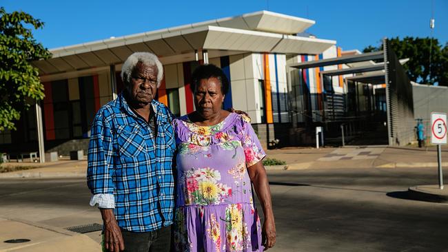 Dolly Hankin and husband Min Gaulai outside the Mount Isa hospital. Picture: Leonie Winks