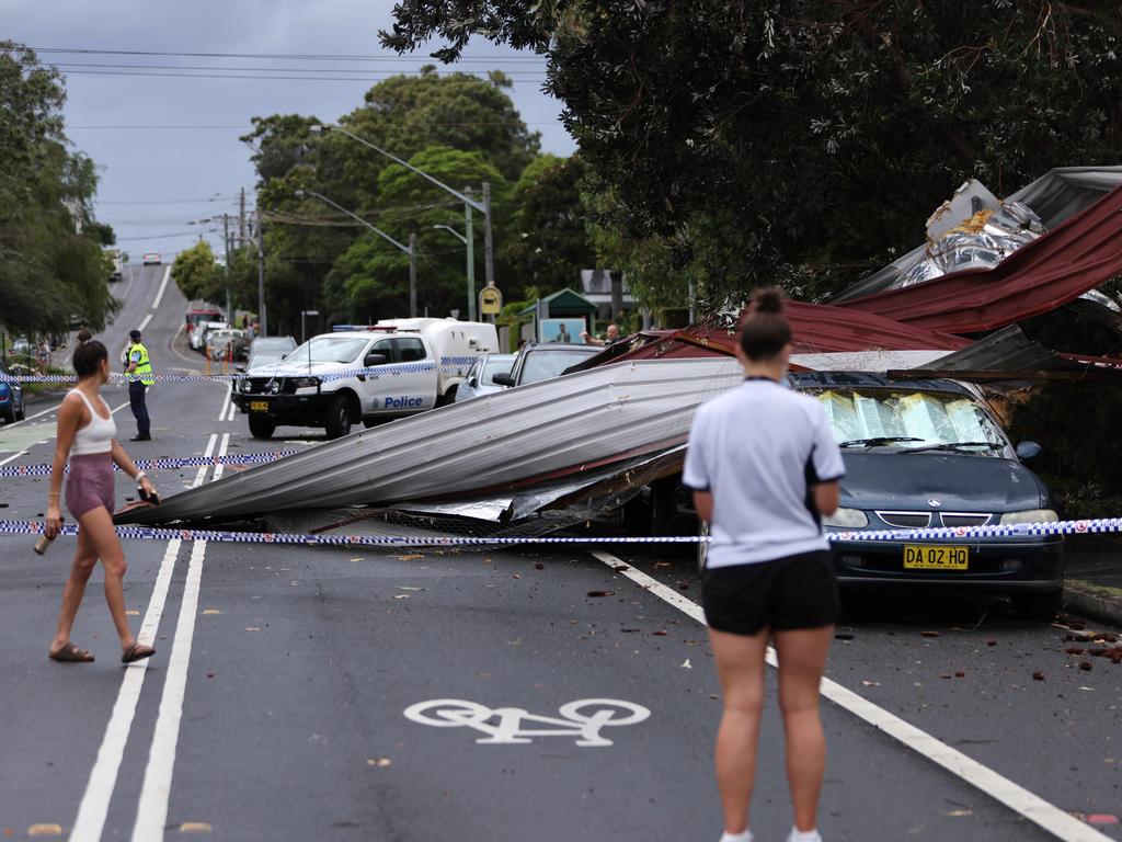 A Storm damage pictured near Pacific Parade at Dee Why Beach after a short wild windy storm ripped through the Northern Beaches. Picture: Damian Shaw