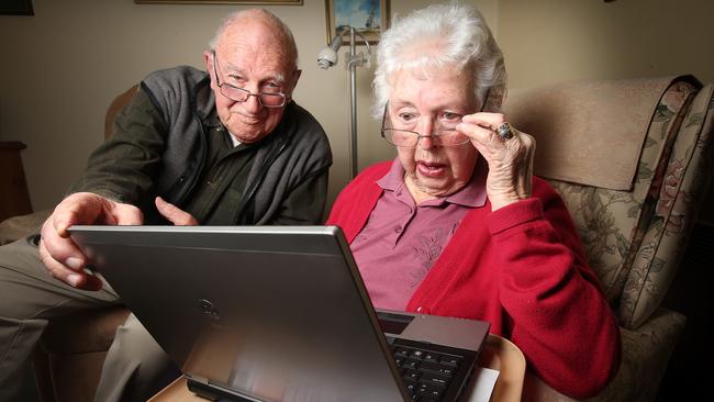 Don Hewitt, 87, and Beatrice Forster, 91, will fill in the paper form. Picture: Glenn Ferguson