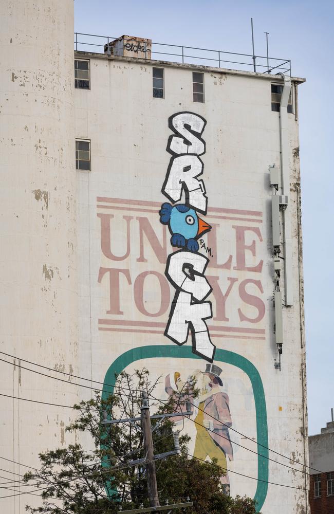 It was also plastered on Uncle Tobys silo in West Footscray. Picture: Jason Edwards