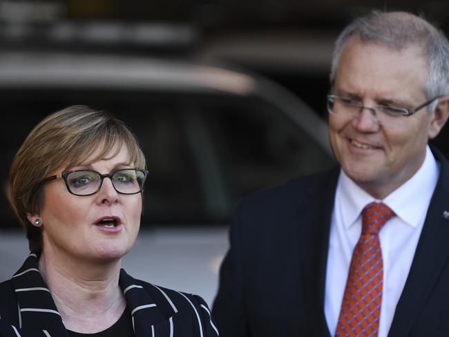 Prime Minister Scott Morrison (right) and Assistant Home Affairs Minister Senator Linda Reynolds. Picture: AAP