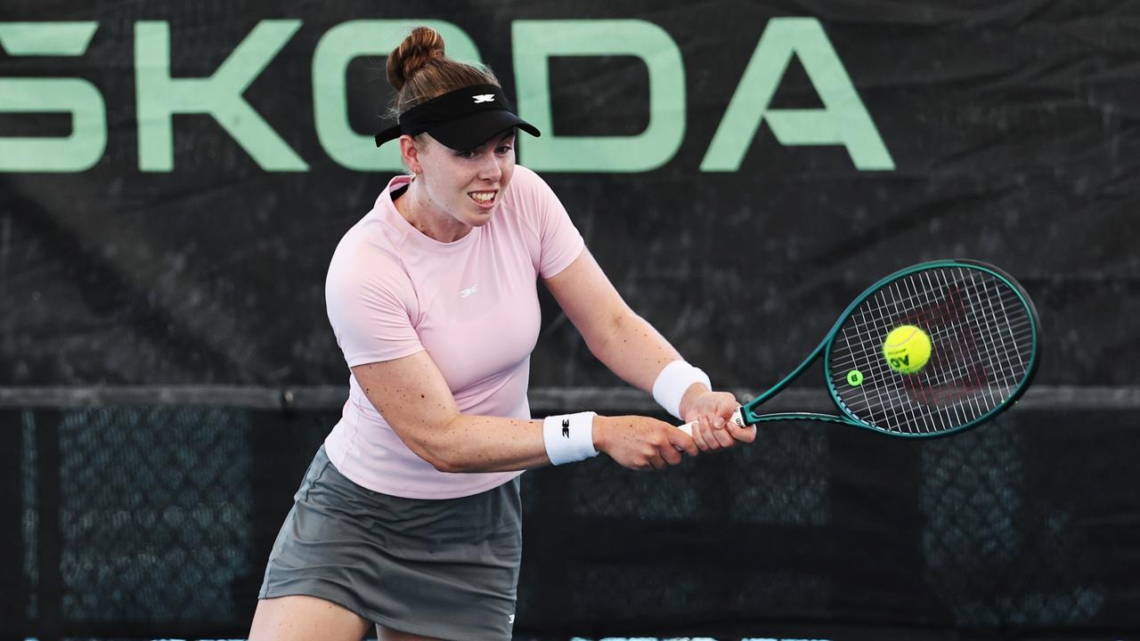 Talia Gibson competes in the International Tennis Federation (ITF) Cairns Tennis International semi final match at the Cairns International Tennis Centre. Picture: Brendan Radke