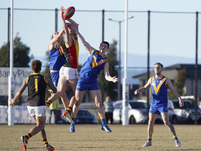 Finn Ryan flies for a mark against Cranbourne. Picture: Valeriu Campan